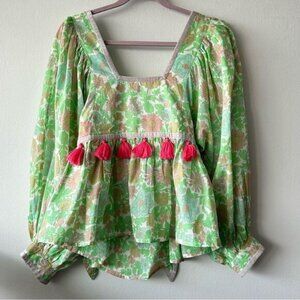 Manoush Boho Floral Green and Pink Womens Top